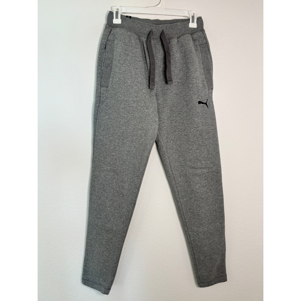 Puma Mens Small Heather Gray Fleece Jogger Sweatpants Drawstring Tapered Leg